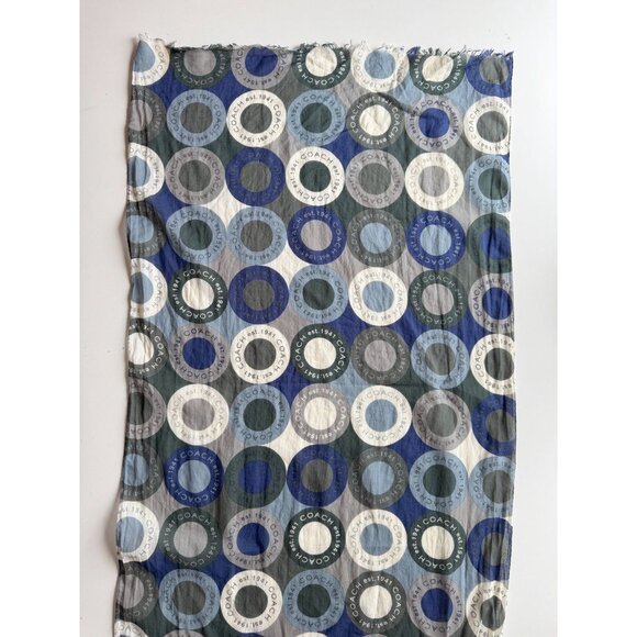COACH Blue Grey Green Circle Logo Motif Cotton Voile 68" x 20" Rectangle Scarf - Picture 3 of 10
